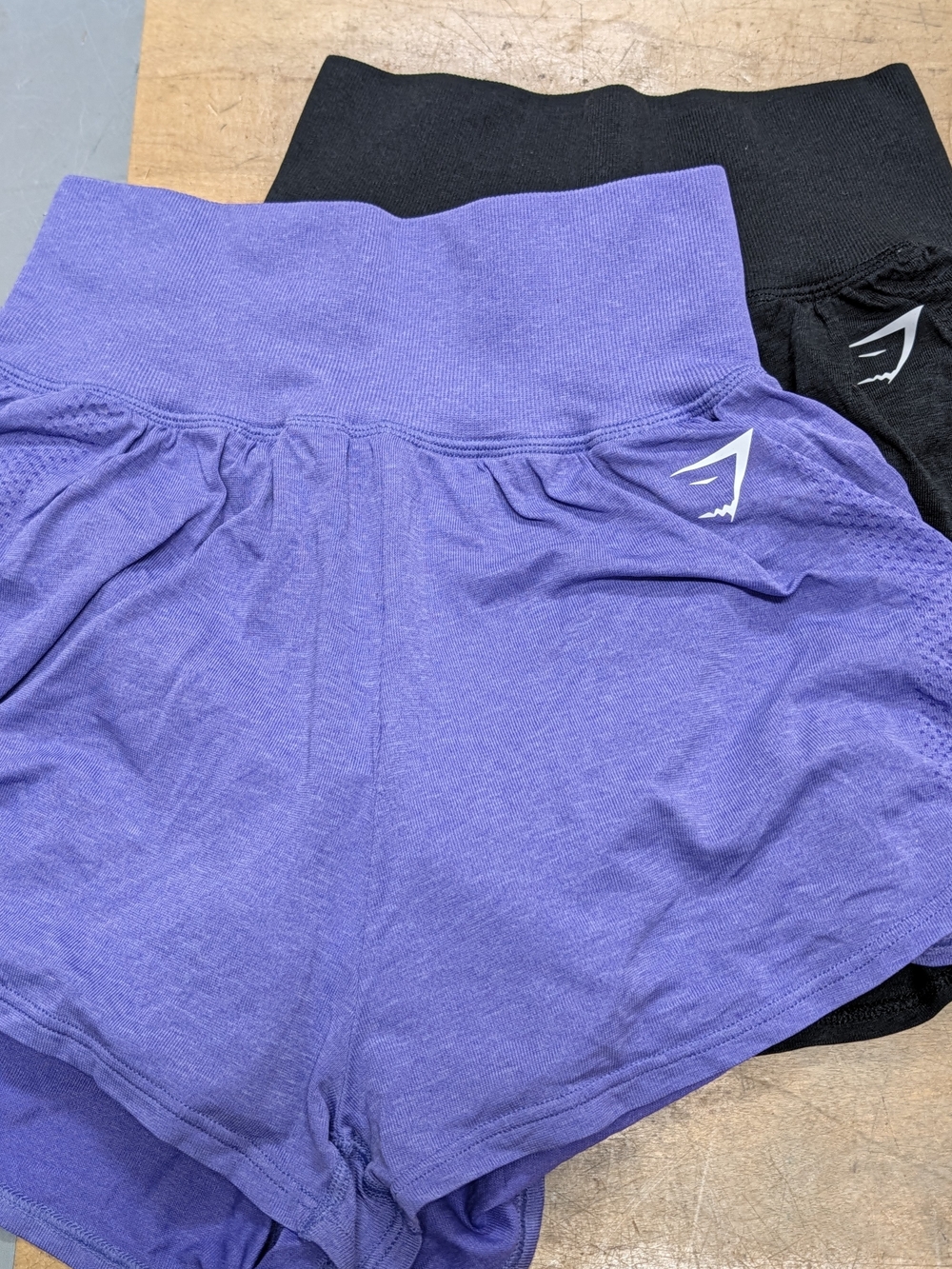Gymshark Women's High-Rise Lilac and Black Workout Shorts